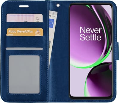 Hoesje - Met Pasjeshouder - Geschikt voor OnePlus Nord CE 3 Lite - Luxe Bookcase Portemonee - Flip Case - Kunstleer Book Case - Flipcase - Book Cover - Walletcase - Portemonneehoes - Donkerblauw