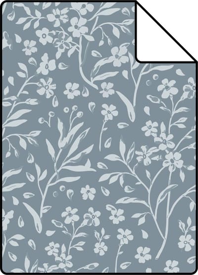 Proefstaal ESTAhome behang bloemetjes vergrijsd blauw - 26.5 x 21 cm - 139885-S