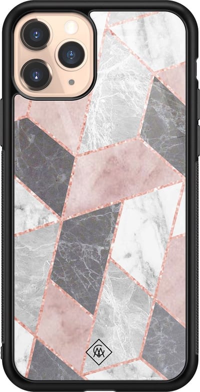 Casimoda® hoesje - Geschikt voor iPhone 11 Pro - Stone grid marmer / Abstract marble - Luxe Hard Case Zwart - Backcover telefoonhoesje - Multi