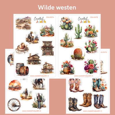 Bullet Journal Stickers - Planner Agenda Stickers - Wilde westen stickers - 4 stickervellen - cactus - Scrapbook stickers - Deco stickers - cowboy stickers - volwassenen en kinderen