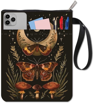 Moth Boekhoezen Maan Sleeve Paddestoel Boekbeschermer voor Paperbacks Wasbaar Stofdoek Boekhoezen met Rits en Extra Sleeve Zak voor Boekliefhebbers Klasgenoten Cadeaus