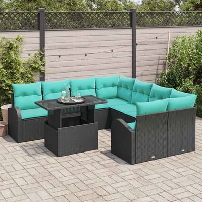 vidaXL - Tuinbank - Set - 9 - st - Zwart - Poly - Riet