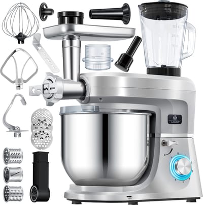 KESSER® 3 in 1 Keukenmachine Foodprocessor - Keukenmixer - Keukenrobotor K-KM 3000 met Kneder Multifunctionele Mixer 5,5 L Kom met 3 Menggereedschappen 1,5 L Sapcentrifuge Worstset Pasta & Koekjesvormen - Zilver