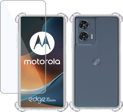 Hoesje + Screenprotector geschikt voor Motorola Edge 50 Fusion – Tempered Glass - Extreme Shock Case Transparant