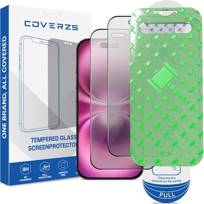 Coverzs Privacy screenprotector geschikt voor Apple iPhone 16 screenprotector - Geleverd met montage frame - 2-pack verpakking - screen protector gemaakt van gehard glas