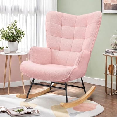 Schommelstoel - Relaxfauteuil - Ontspannen Thuis - Massief Houten Frame - 75 x 68 x 92 cm - Roze