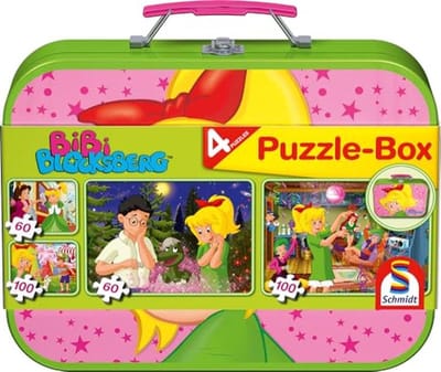 Kinderpuzzel 4 in 1 met Metalen Koffer - 2x 60 en 2x 100 Stukken