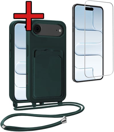 Hoesje Geschikt voor iPhone Air Hoesje Met Telefoonkoord en Pasjeshouder Met Screenprotector Siliconen - Hoes Geschikt voor iPhone Air Hoesje Met Kaarthouder Case - Donkergroen