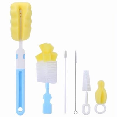 Allecto - Fdit 6 Pcs Flessenborstel - Effectieve reiniging - Blauw - Sponshandvat - Geschikt voor babyflessen - Ideaal voor glas en plastic