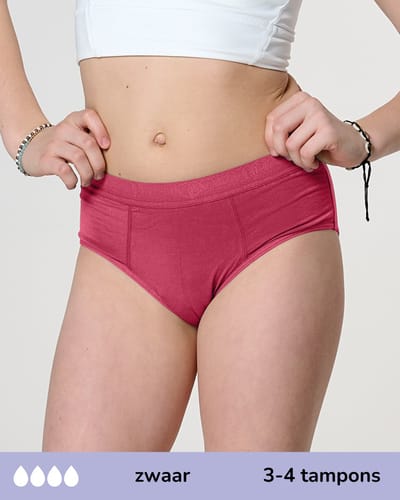 Moodies menstruatie ondergoed tiener - Bamboe Hipster - zwaar kruisje - maat 152-158 (XS) - ruby roze