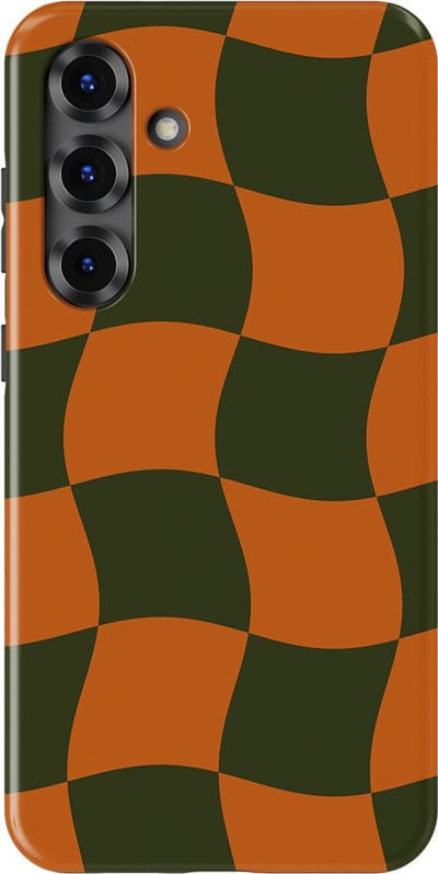 Checkered Warp Hoesje Samsung Galaxy S25 Plus | Geschikt Voor Mag | Uniek Design Hoesje | Beschermhoes Samsung Galaxy S25 Plus Pumpkin Pulse