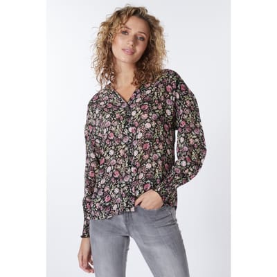 EsQualo Blouse V-neck Soft Deco Print Print Größe: 34 | Longsleeves Outlet | Damen