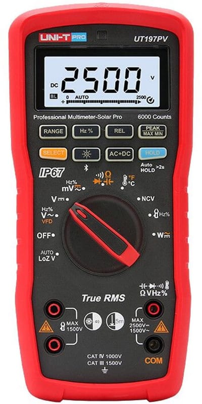 UNI-T UT197PV Professionele Multimeter 2500V IP67 voor Zonnepanelen en Vermogensmeting