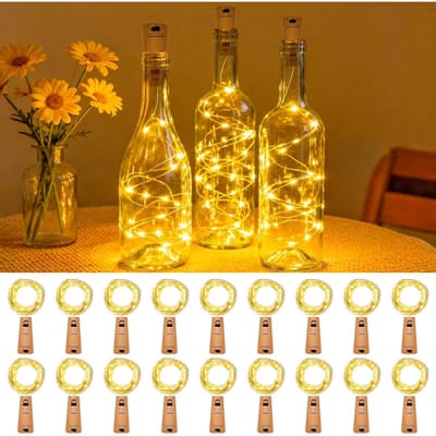 GELLDG LED-lichtsnoer - 18 stuks - met batterij - 2 meter 20 LED mini-lichtsnoeren - Mini-lichtsnoeren op batterijen - Geschikt voor binnen- en buitendecoraties, flesverlichting, doe-het-zelf, feesten, bruiloften, Kerstmis - Warm wit licht