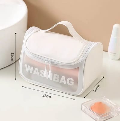 Moongoods - Toilettas Transparant - Wit - Toilettas Hangend met haak - Ophangbare toilettas - Reis toilettas - Waterproof