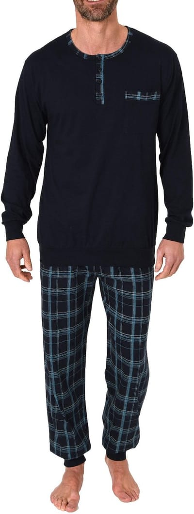 Herenpyjama met manchetten en geruite jersey broek - ook in oversize