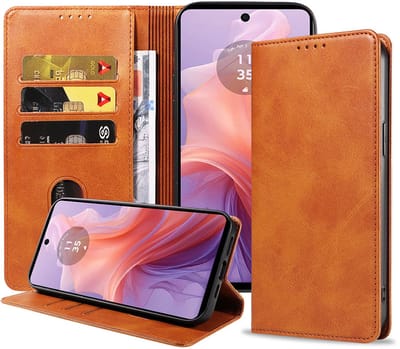 Geschikt voor Motorola Moto E14 / G04 Telefoonhoesje Kunstleer met Magnetische sluiting en Pasjeshouder Bookcase met Klepje - Walletcase with Cardslot - Bruin - Smartphonica geschikt voor Motorola Moto E14;Motorola Moto G04