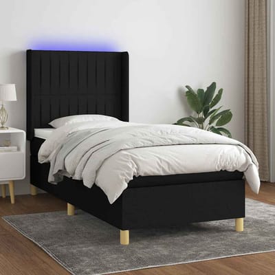 vidaXL - Boxspring - met - matras - en - LED - stof - zwart - 100x200 - cm