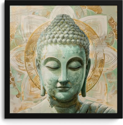 Poster in lijst - Fotolijst 40x40 cm - Posters - Buddha - Mandala - Modern - Spiritualiteit - Posterlijst zwart - Decoratie - Wanddecoratie woonkamer - Muurdecoratie slaapkamer