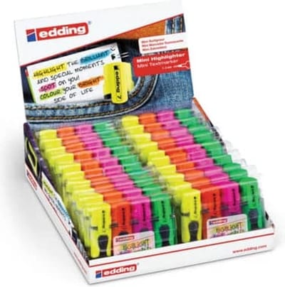 Edding Highlighter 7 Mini – Set van 4 – Compacte Markeerstiften – 1‑3 mm Punt – Neon Oranje, Geel, Groen, Roze - 20 x 4 stuks