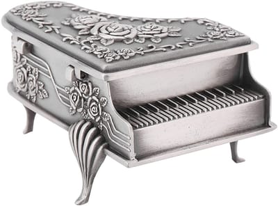 Dailygoody - Sieradendoos - Vintage Piano Vorm - Antiek Zink - Geverfde Rozen - Perfecte Cadeau voor Meisjes - Klein en Handig