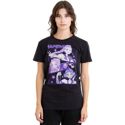 K-Pop Demon Hunters Dames/Dames Huntr/X Anime T-shirt (Zwart)