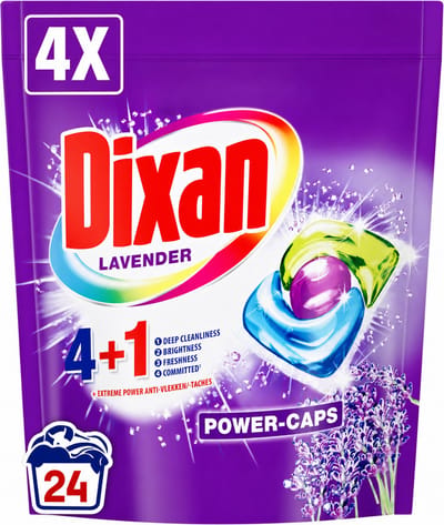 4 x Dixan Power Caps - Wasmiddelcapsules en Vlekverwijderaar - Extreme Power - Gekleurde Was - Lavendel - 24 Wasbeurten