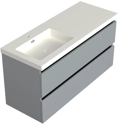 Dutchline Badmeubel Onderkast Links – Mat Grijs – 120x46cm – 2 Lades – 1 Uitsparing