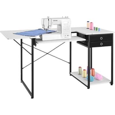 VEVOR Naaitafel, naaimachinetafel met opvouwbaar tafelblad, verstelbare plank, stalen poten en lade; Multifunctionele tafel, computerbureau voor thuis, modestudio, kunststudio, onderwijsinstelling