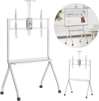 Maclean TV-standaard / trolley, camera plank, op wielen, 55-100", max. belasting 120kg/10kg plank, max. VESA 900x600, wit, MC-114 W