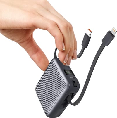 Kleine Powerbank met Vaste Kabels & Snelladen - 10.000 mAh - Klein Formaat - Phreeze Mini PB03