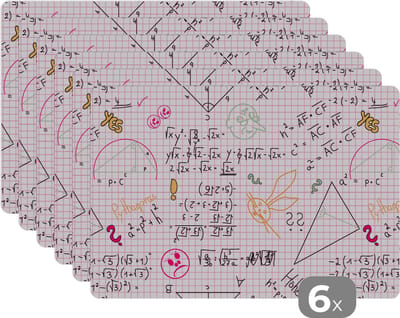 Placemat - Placemats kunststof - Wiskunde - Doodle - Geometrie - Regenboog - Patronen - 45x30 cm - 6 stuks - Hittebestendig - Anti-Slip - Onderlegger - Afneembaar