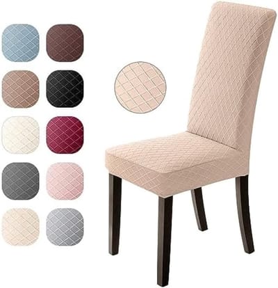 PromoHome Elastische Stoelhoezen Set van 4 Stuks - Wasbare Moderne Stoelbeschermers met Jacquard Patroon voor Eetkamerstoelen en Meubelbescherming "Kameel"