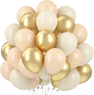 SnelShoppen - 60pcs Ballonnen Beige Apricot Goud Metallic Ballonnen Set voor Verjaardag, Baby Shower Decoratie, Latex Ballonnen met Ribbons en Ballon