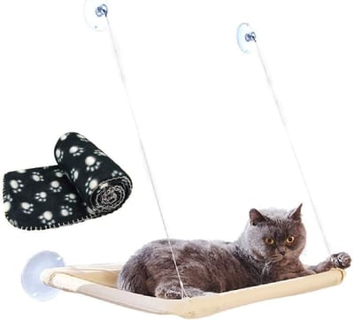 Famanu – Groot kattenraam bed voor zonnebaden, hangende vensterbank ligplek met zuignappen, grijs