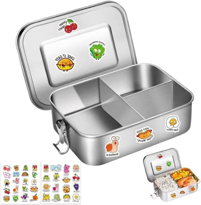 Roestvrijstalen Lunchbox - Bento Box - Maaltijden Meenemen - Lekvrij Met Vakken - 1200 ml - Zilver