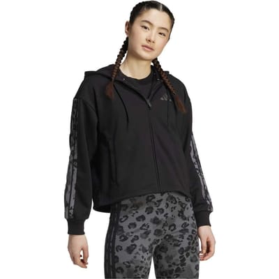 Adidas Sportswear Animal Print 3-stripes French Terry Full-zip Hood Maat: S | Korte Jassen Outlet | Dames | Zwart