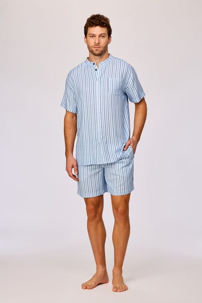 Woody pyjama heren doorknoop - blauw gestreept - 261-10-RPC-W/991 - maat S
