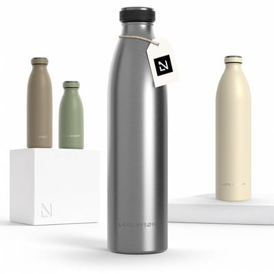 LARS NYSØM Ren Roestvrijstalen drinkfles 1000ml - BPA-vrije geïsoleerde waterfles - voorSport, Fiets, Volwassene, Kids (Stainless Steel)