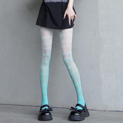 Dames Retro Jacquard Visnet Lolita Panty Gemengde Kleurverloop Vrouwen Uitgesneden Kawaii Panty Anime Schattig Meisje Netkousen 155-175cm gray