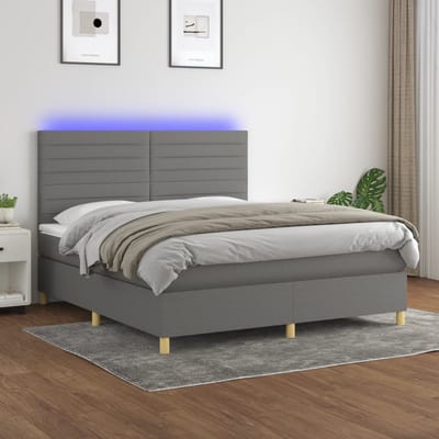 vidaXL - Boxspring - met - matras - en - LED - stof - donkergrijs - 160x200 - cm