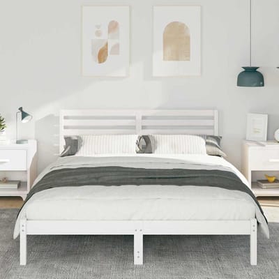 vidaXL - Bedframe - met - hoofdeinde - Wit - 200 - x - 200 - cm - Massief - grenenhout
