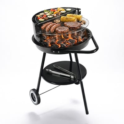 Houtskoolgrill - 40 cm - zwart - staal - met deksel