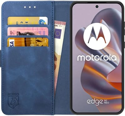 Rosso Element Geschikt voor Motorola Edge 50 Neo | Wallet Book Case | Portemonnee Hoesje | 3 Pasjes | Magneetsluiting | Stand Functie | Blauw