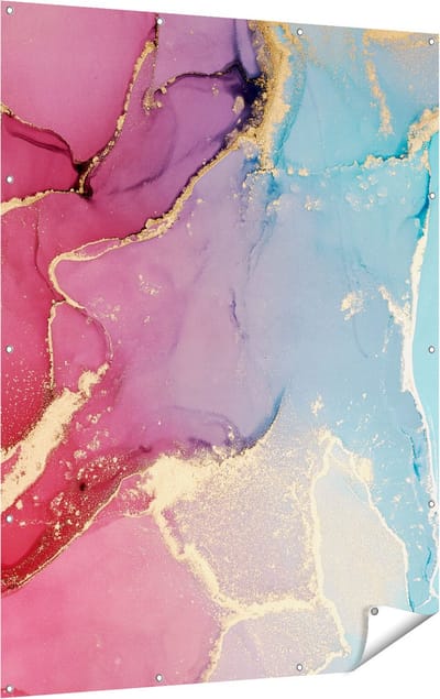 Gards Tuinposter Abstracte Kunst van Marmer - Roze met Blauw - 120x160 cm - Tuindoek - Tuindecoratie - Wanddecoratie buiten - Tuinschilderij