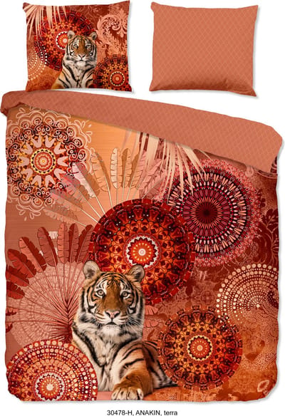 HIP dekbedovertrek mandalas en een tijer - Lits jumeaux 240x200/220 cm - Terra - 100% Katoen satijn