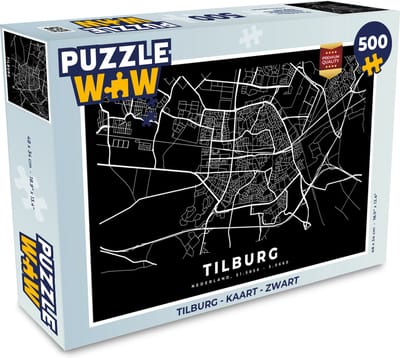 Puzzel Tilburg - Kaart - Zwart - Legpuzzel - Puzzel 500 stukjes