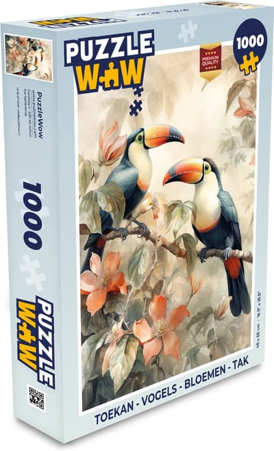 Puzzel Toekan - Vogels - Bloemen - Tak - Legpuzzel - Puzzel 1000 stukjes volwassenen