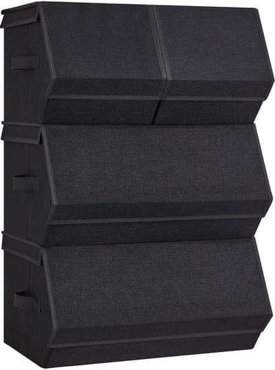 SONGMICS - Opbergbox - Opbergdoos - Met deksel - 4 stuks - Stapelbaar - Vouwbaar met magneetsluiting