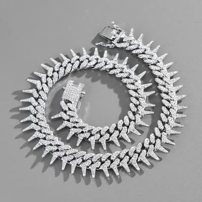 Mannen Hip Hop Ketting 20mm Doorn Vorm Kettingen Iced Out Bling Ketting Mannelijke Mode Hiphop Sieraden Voor Verjaardagscadeau 18 inch  45cm white